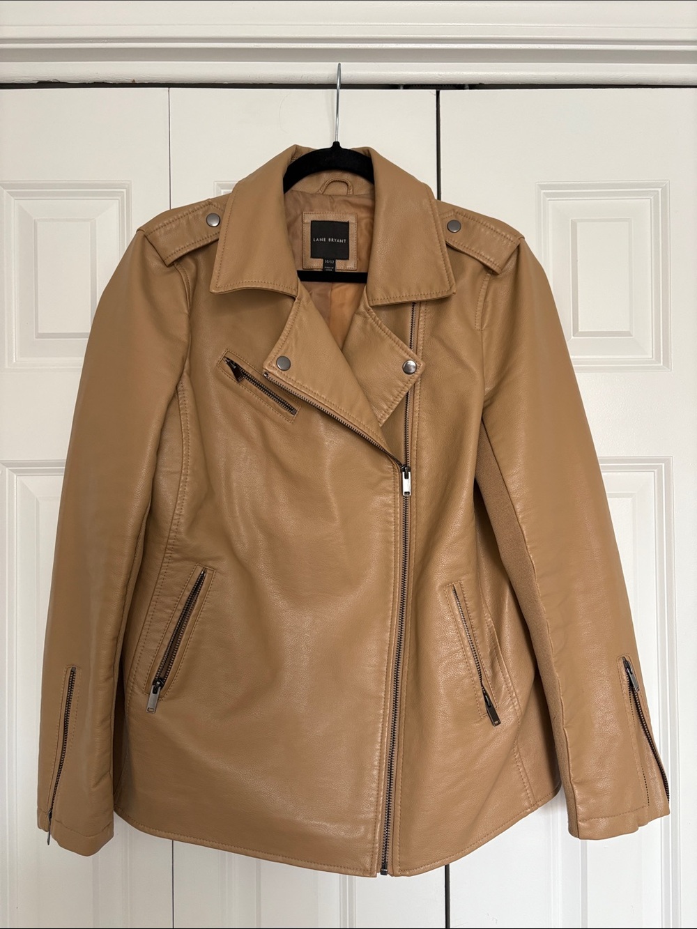 Lane Bryant Faux Leather Moto Jacket in Camel - Size 10/12